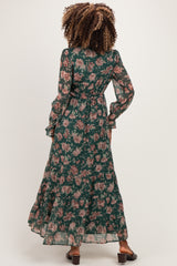 Eucalyptus Floral Chiffon Button Down Maternity Maxi Dress