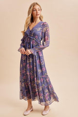 Plum Floral Chiffon Button Down Maternity Maxi Dress