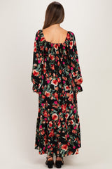 Black Floral Long Sleeve Maternity Maxi Dress