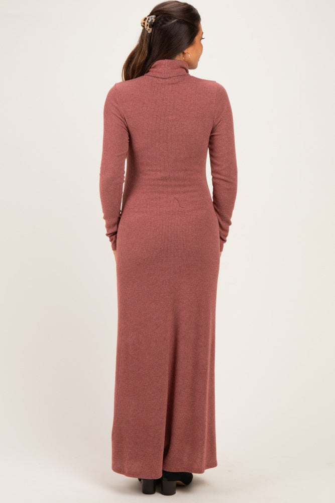 Rust Turtleneck Long Sleeve Maternity Maxi Dress