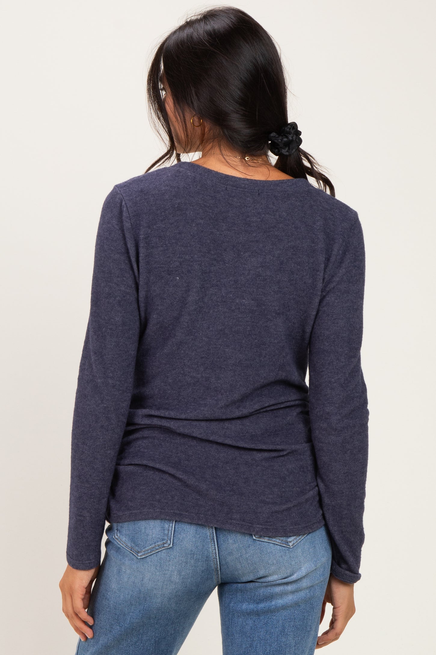 Navy Long Sleeve V-Neck Top