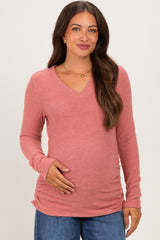 Mauve Long Sleeve V-Neck Maternity Top