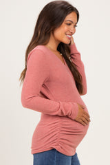 Mauve Long Sleeve V-Neck Maternity Top
