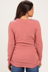 Mauve Long Sleeve V-Neck Maternity Top