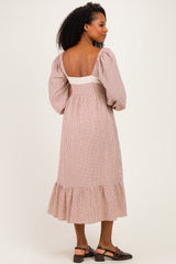 Ivory Red Gingham Lace Trim Midi Dress