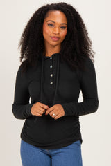 Black Long Sleeve Button Front Long Sleeve Fitted Top