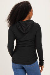Black Long Sleeve Button Front Long Sleeve Fitted Top
