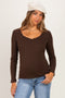 Brown Lettuce Hem Fitted Long Sleeve Maternity Top