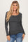 Charcoal Lettuce Hem Fitted Long Sleeve Top