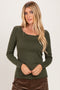 Olive Lettuce Hem Fitted Long Sleeve Top