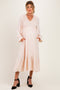 Beige Smocked Top Long Sleeve Ruffle Hem Maternity Midi Dress