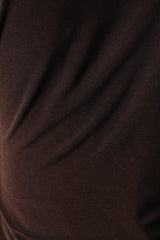 Dark Brown Draped Neckline Mesh Long Sleeve Midi Dress