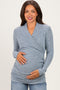 Light Blue Soft Heathered Draped Wrap Maternity/Nursing Top