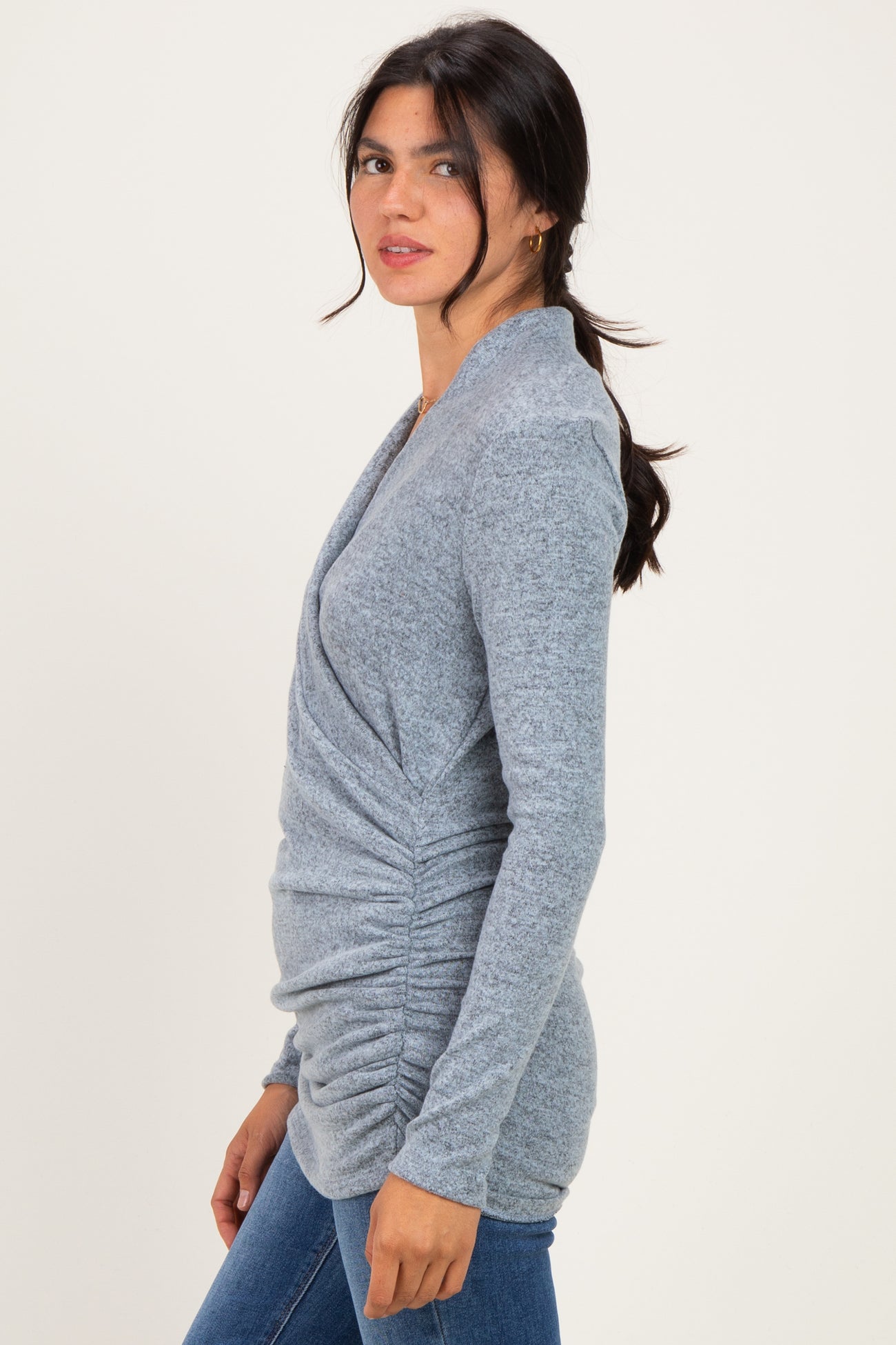 Light Blue Soft Heathered Draped Wrap Nursing Top