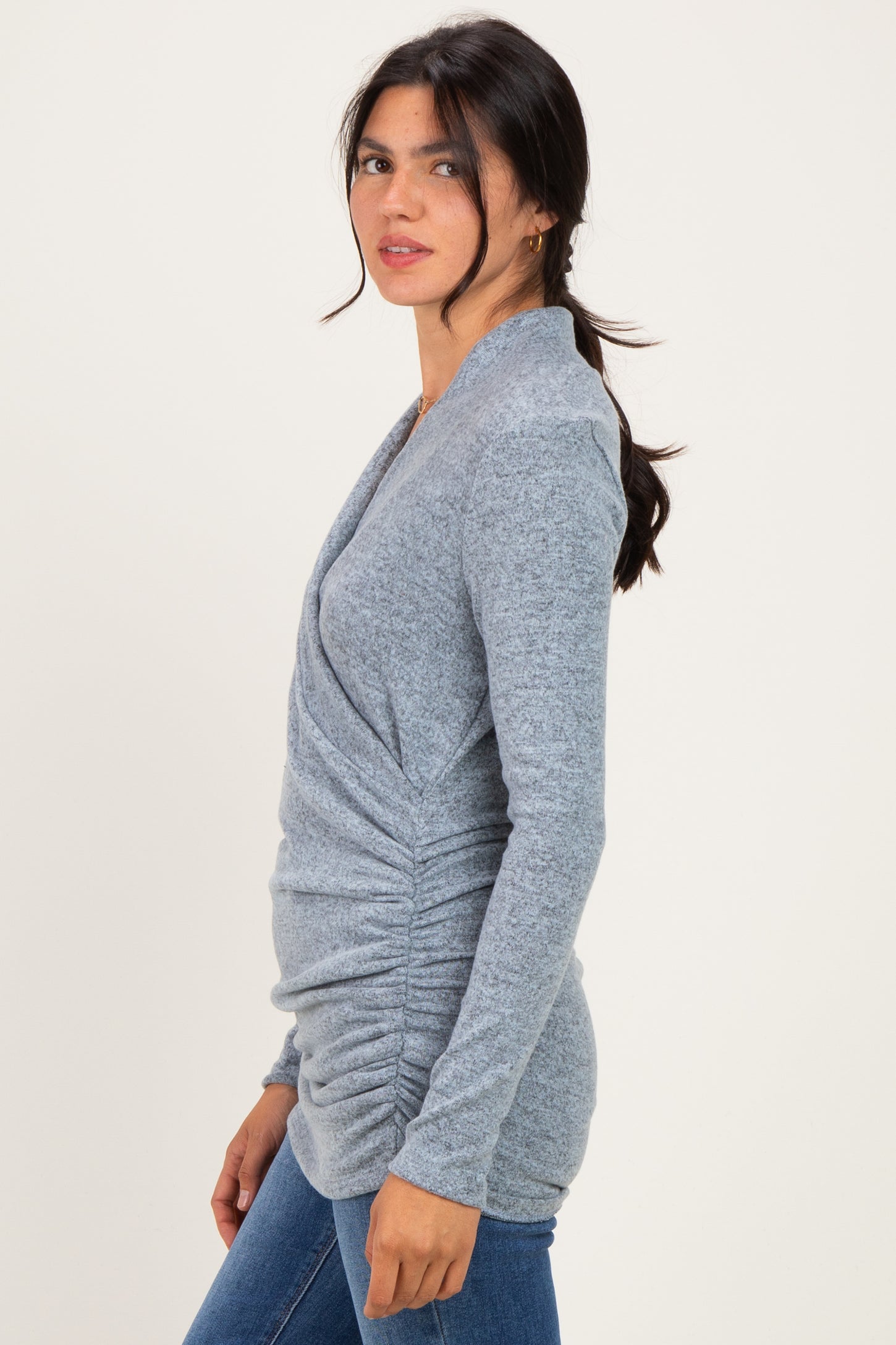 Light Blue Soft Heathered Draped Wrap Nursing Top