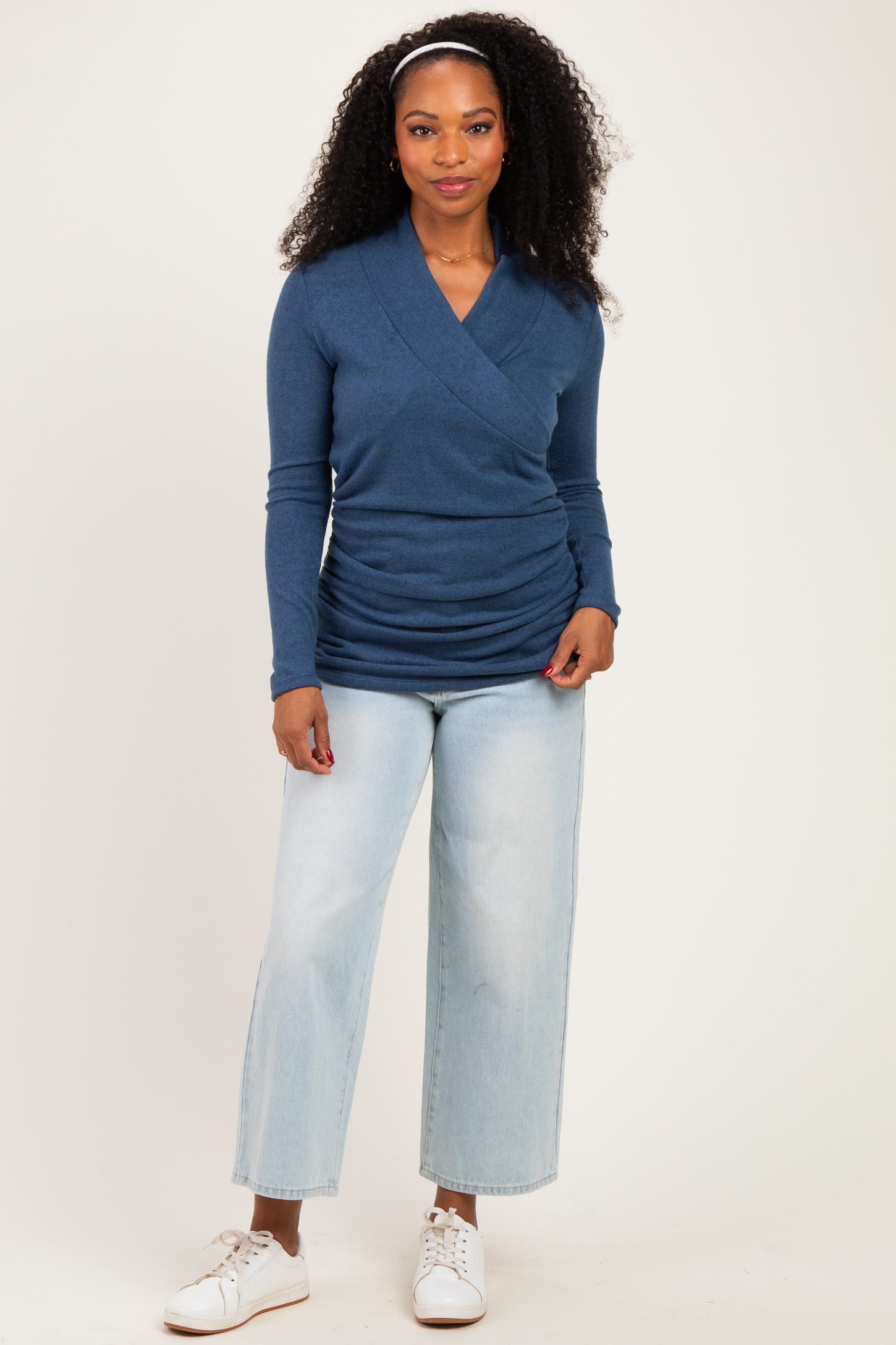 Navy Soft Heathered Draped Wrap Nursing Top