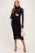 Black Ribbed Mesh Knit Maternity Midi Dress