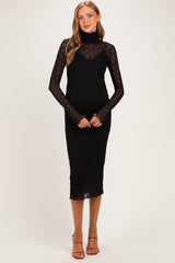 Black Ribbed Mesh Knit Maternity Midi Dress