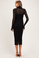 Black Ribbed Mesh Knit Maternity Midi Dress