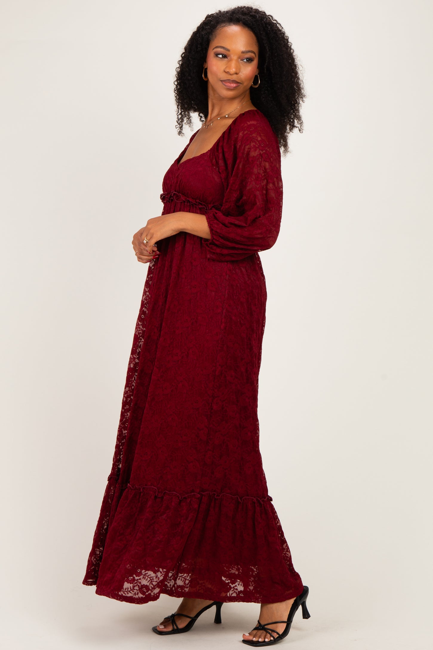 Burgundy Lace Long Sleeve Maxi Dress