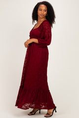 Burgundy Lace Long Sleeve Maxi Dress