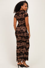 Mocha Floral Mesh Short Sleeve Midi Dress