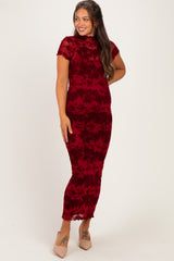 Red Floral Mesh Maternity Midi Dress