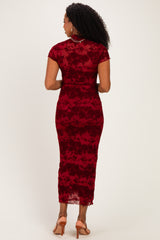 Red Floral Mesh Midi Dress