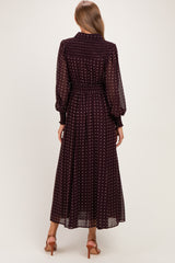 Burnt Mocha Polka Dot Chiffon Button Down Maternity Maxi Dress