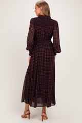 Burnt Mocha Polka Dot Chiffon Button Down Maternity Maxi Dress