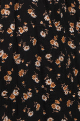 Black Smocked Flutter Sleeve Daisy Print Midi Dress