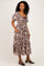 Fig Brown Velvet Bow Bubble Sleeve Floral Midi Dress
