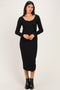 Black Ribbed Rosette Detail Midi Dress