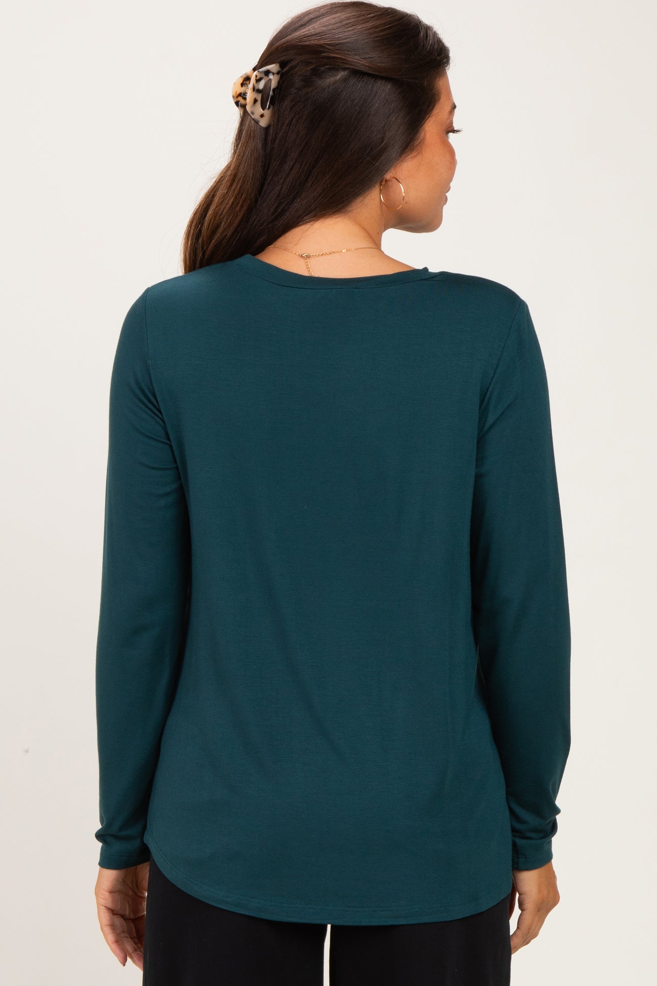 Hunter Green Maternity & Nursing Lift-Up Long Sleeve Top