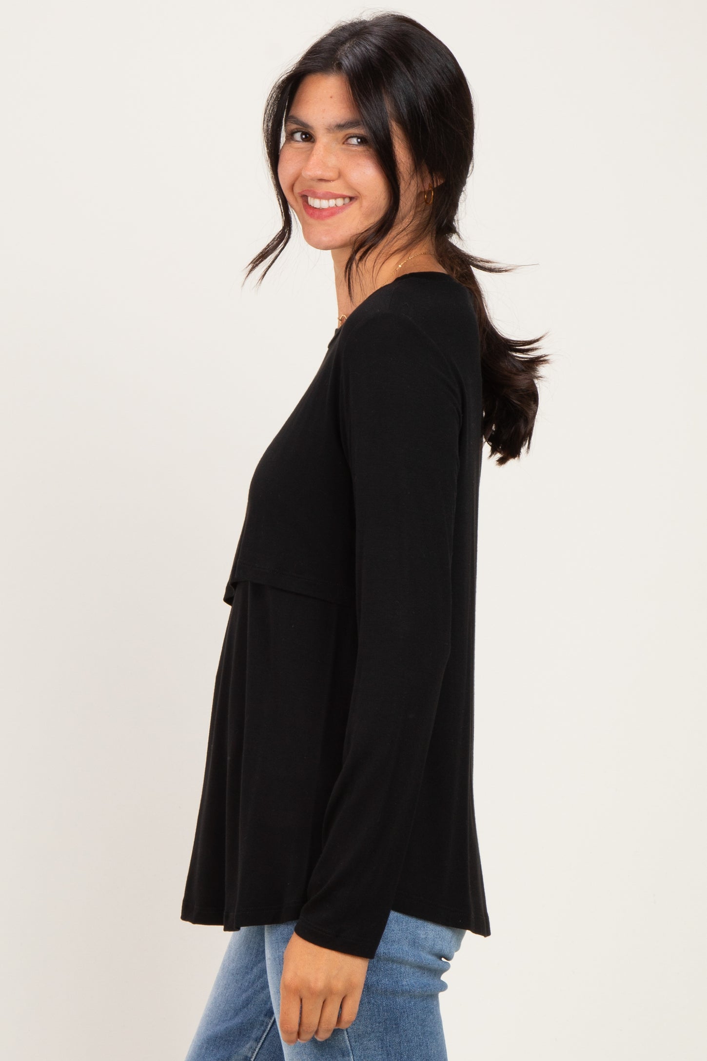 Black Nursing Lift-Up Long Sleeve Top