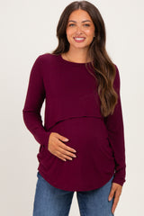 Burgundy Maternity & Nursing Lift-Up Long Sleeve Top