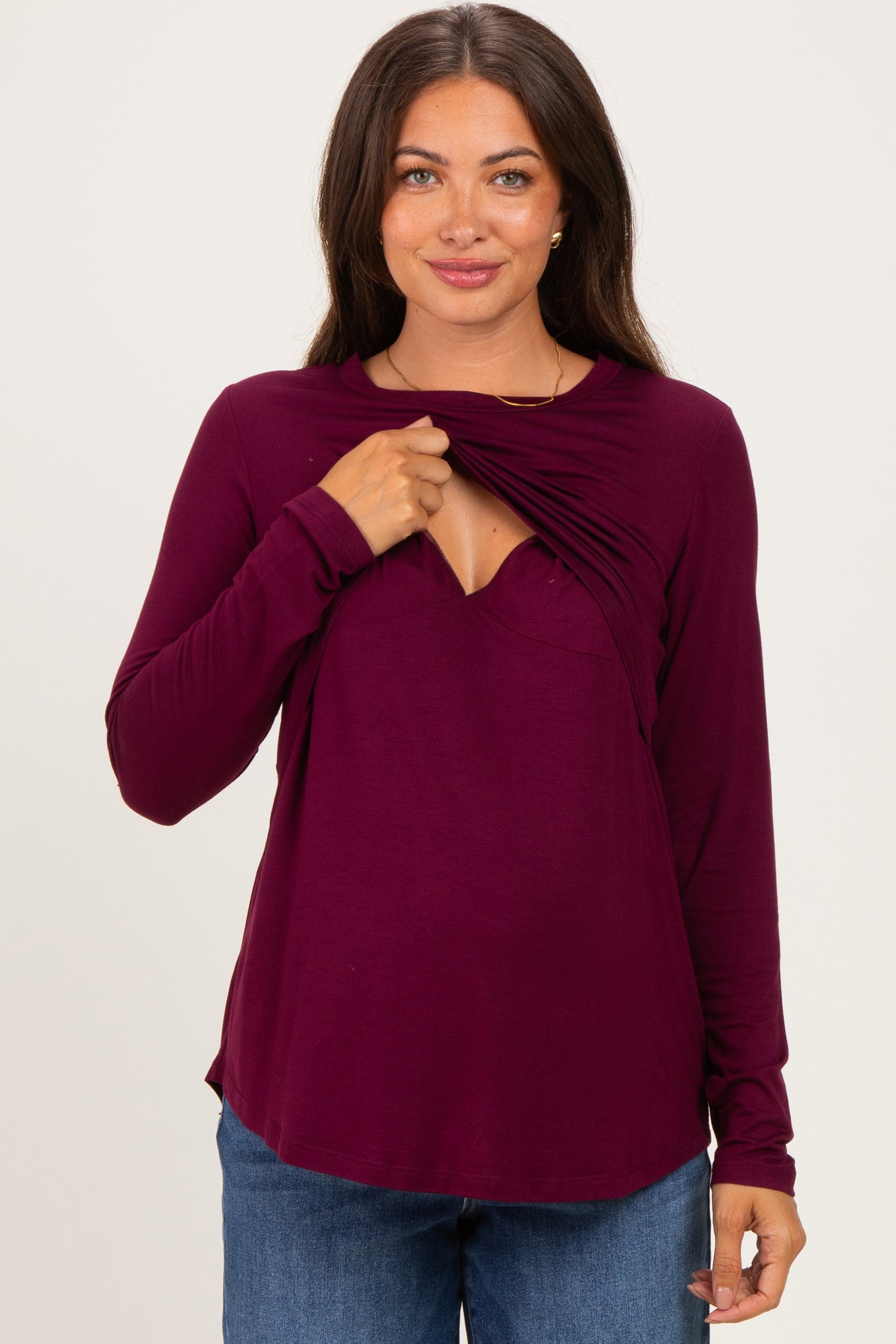 Burgundy Maternity & Nursing Lift-Up Long Sleeve Top