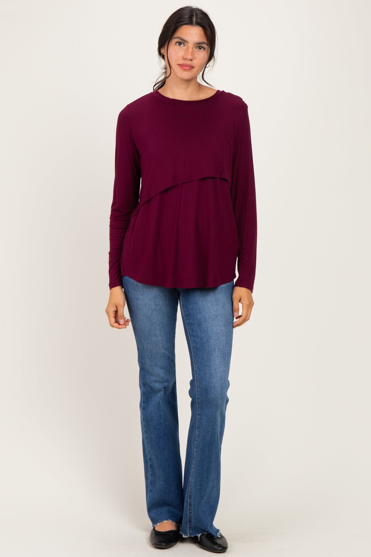 Burgundy Nursing Lift-Up Long Sleeve Top