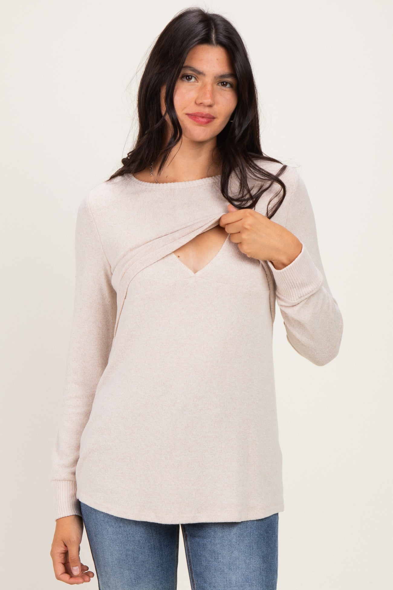 Oatmeal Nursing Layered Knit Top