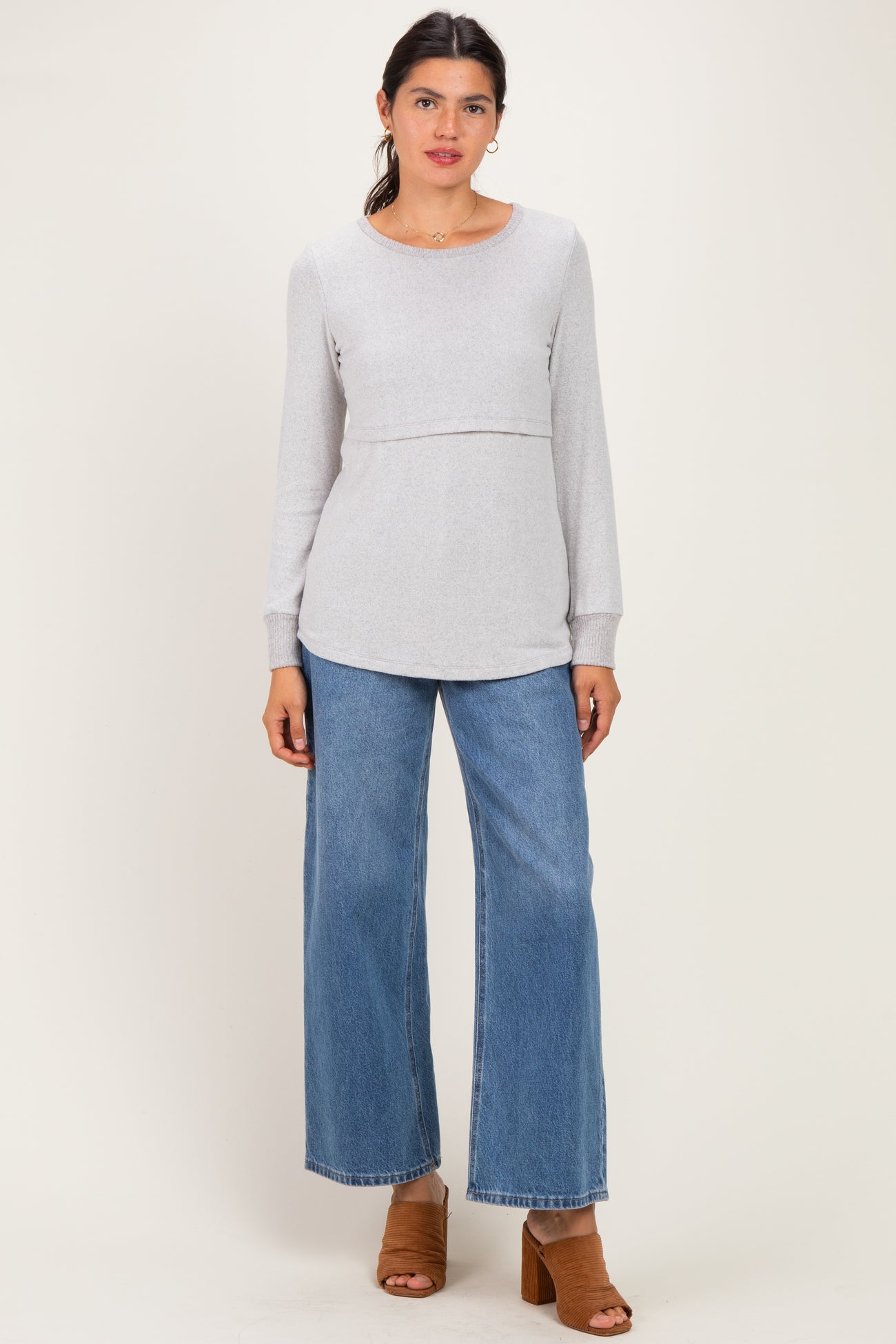 Heather Grey Nursing Layered Knit Top