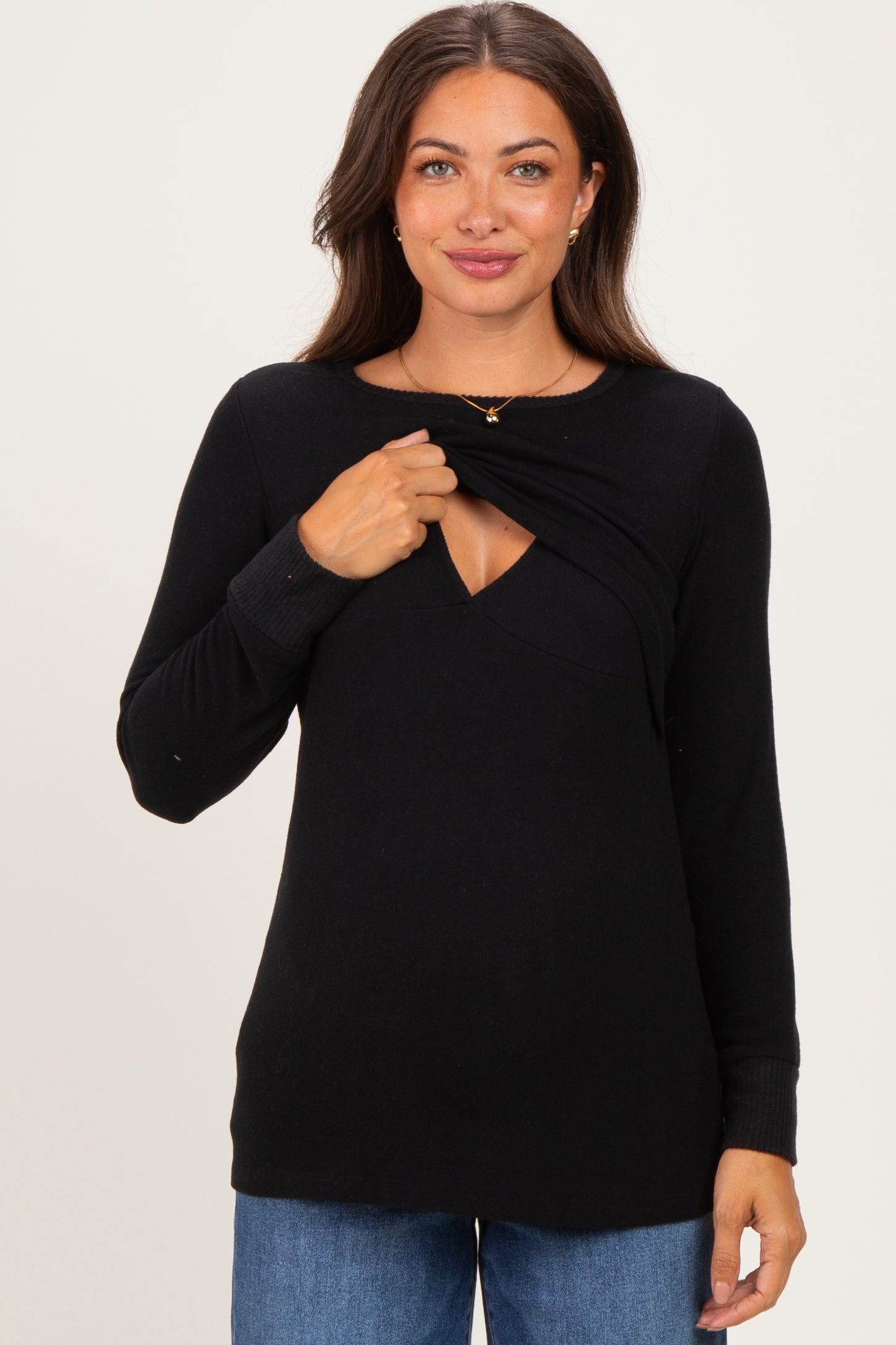 Black Maternity & Nursing Layered Knit Top