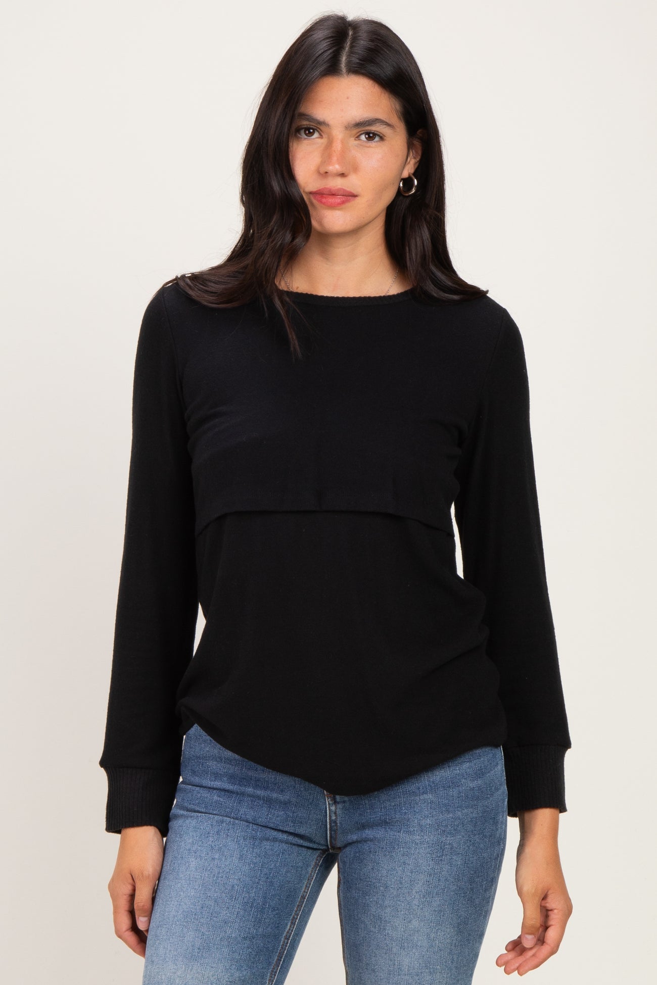 Black Nursing Layered Knit Top