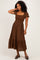 Brown Plaid Smocked Puff Sleeve Tiered Midi Dress