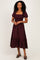 Burgundy Plaid Smocked Puff Sleeve Tiered Midi Dress