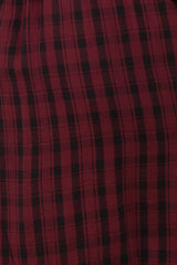 Burgundy Plaid Smocked Puff Sleeve Tiered Midi Dress