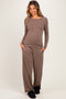 Mocha Henley Wide Leg Pant Maternity Lounge Set