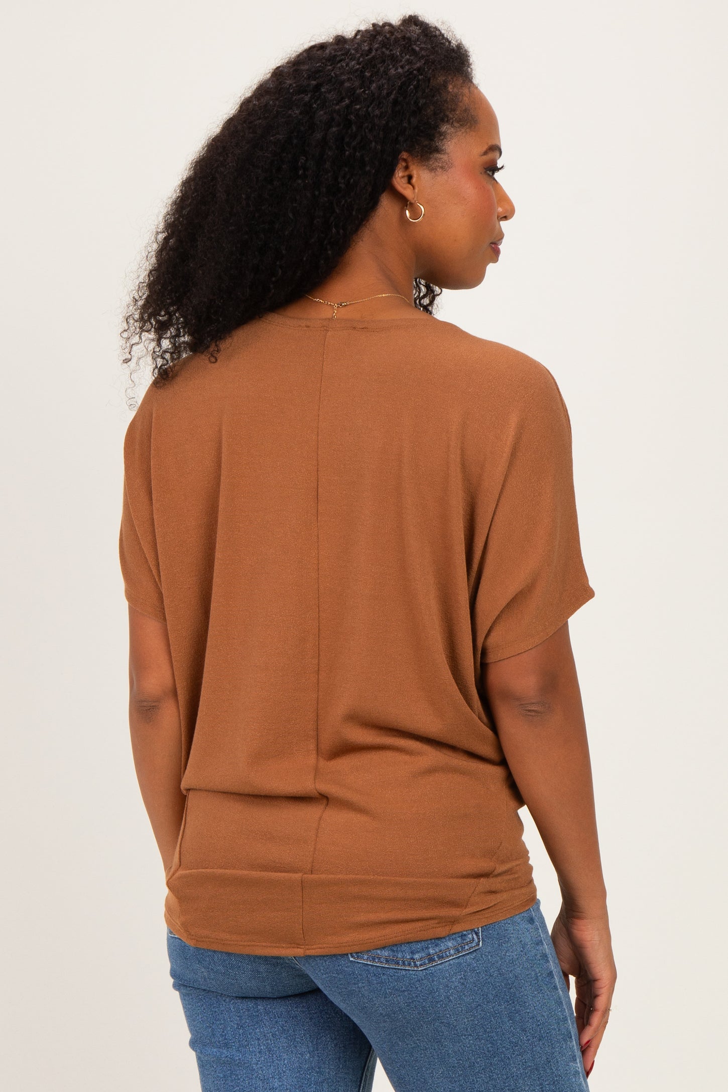 Deep Camel Dolman Sleeve Boat Neck Top