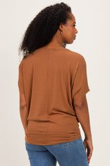 Deep Camel Dolman Sleeve Boat Neck Top