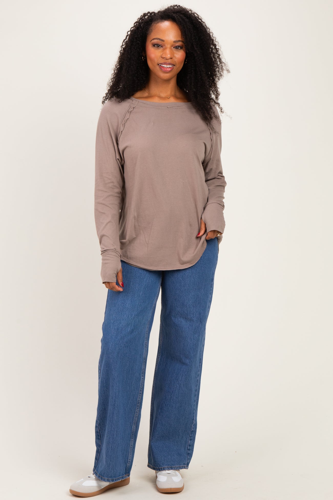 Cocoa Exposed Seam Long Sleeve Top