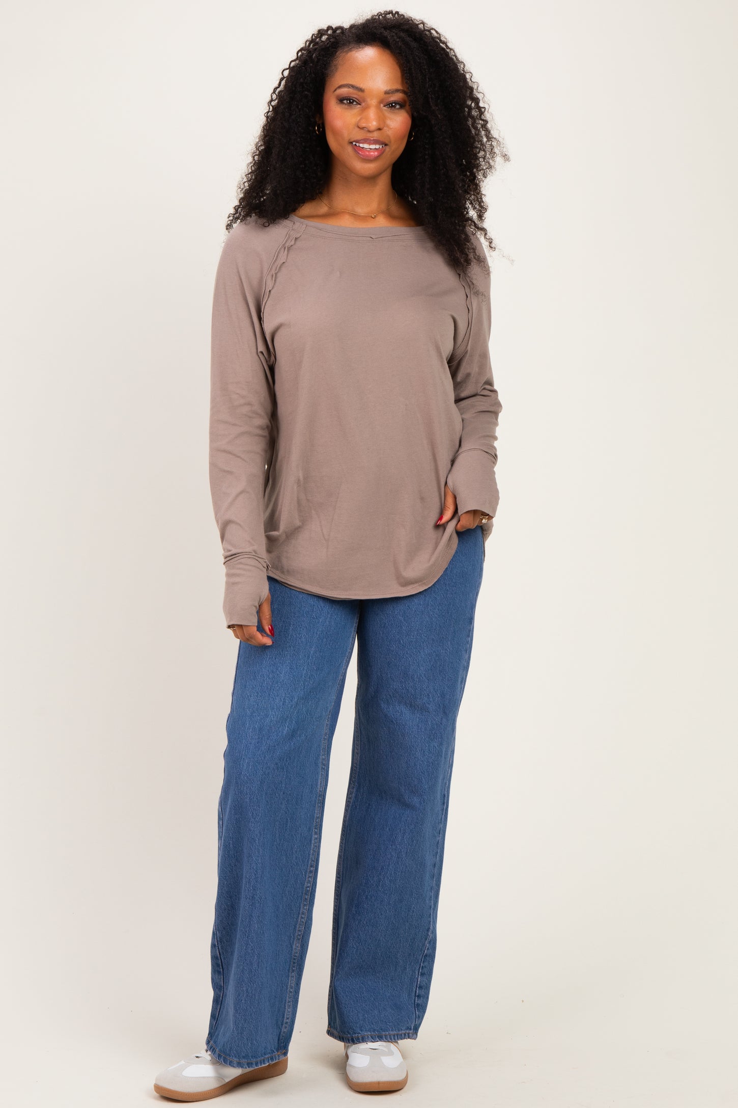 Cocoa Exposed Seam Long Sleeve Top